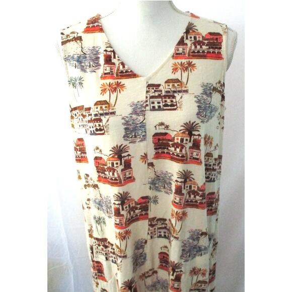 Denim & Co. Naturals Women's Beige House Print Sleeveless Stretch Maxi Dress L. - Picture 2 of 9